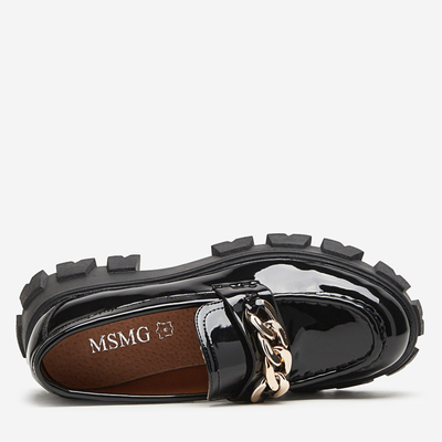 OUTLET Schwarz lackierte Damen-Slipper mit Kette Guinewra - Footwear