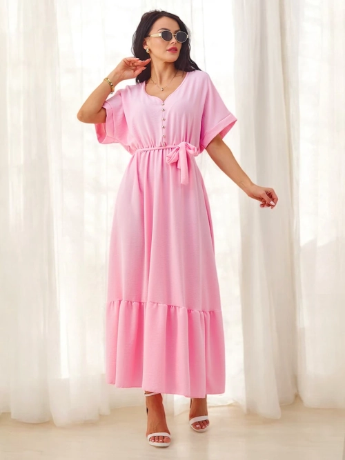 Royalfashion Жіноча міддл-плаття з короткими рукавами та декоративними гудзиками