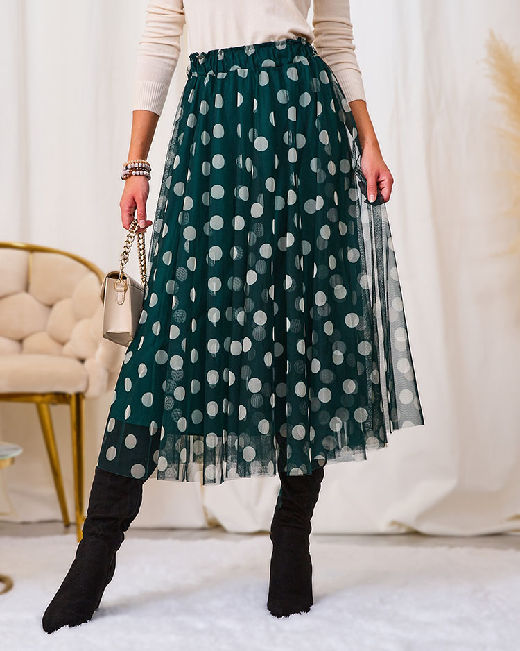 Royalfashion Dunkelgrüner doppellagiger Erbsen-Midirock für Damen