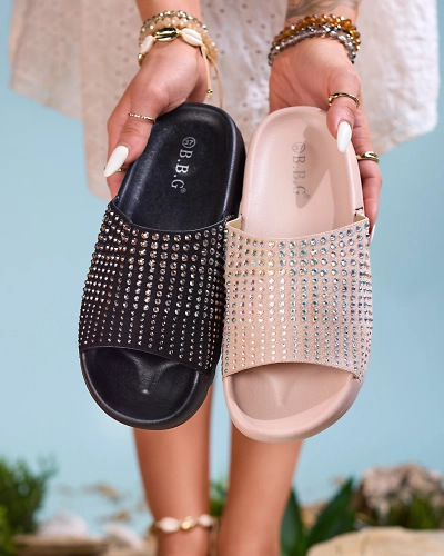 Royalfashion Світло-рожеві жіночі шльопанці з цирконами Lesixa