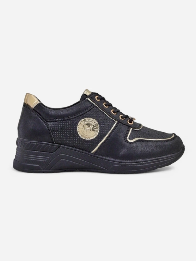 Damen-Sneakers mit Keilabsatz Callista Nero Öko-Leder schwarz