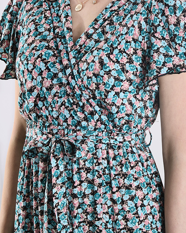 Schwarzer langer Damenoverall mit blauen Blumen - Kleidung