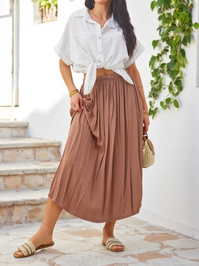 Royalfashion Damen Woven Midi Sommerrock leicht und fließend mit zwei Taschen
