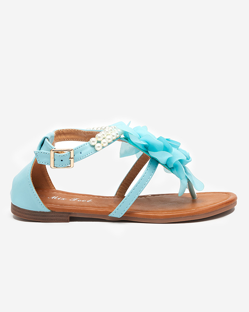 OUTLET Сині жіночі босоніжки з перлинами і тканинним квіткою Amerile - Взуття