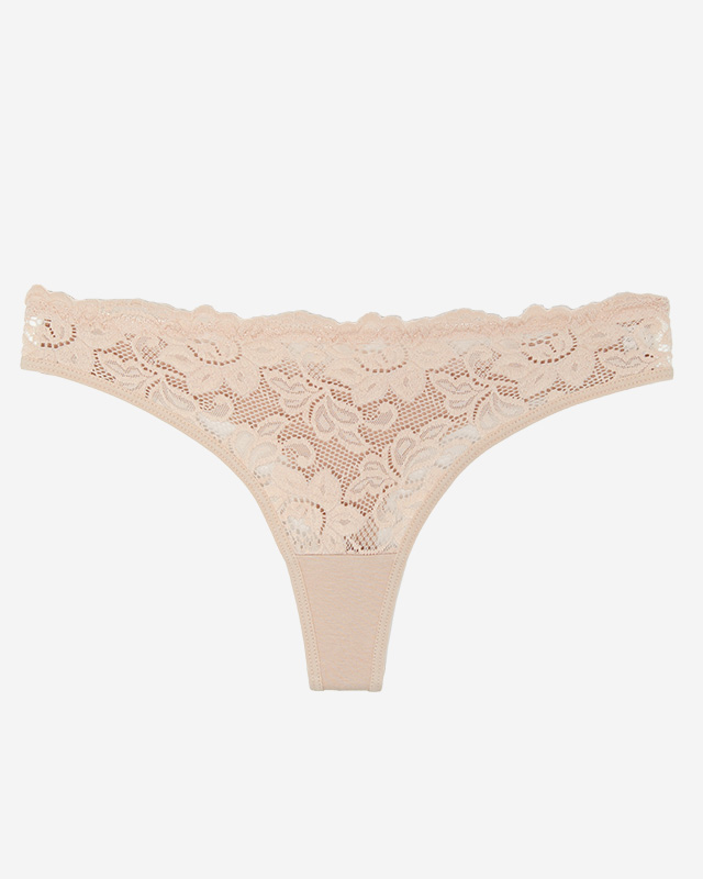 Damen-Stringslip aus beigefarbener Baumwolle mit Spitze - Unterwäsche