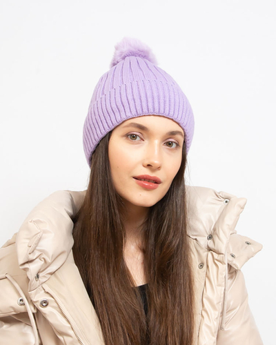 Royalfashion Lila Damen-Isoliermütze mit Bommel