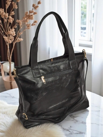 Damenhandtasche aus Öko-Leder Nerina – schwarze italienische Shopper mit Reißverschluss
