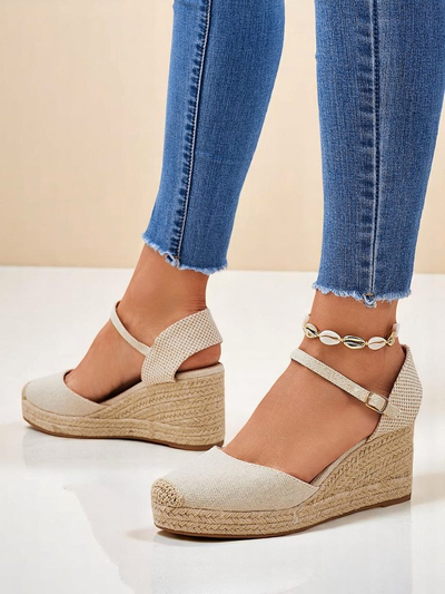 Damen Keilsandaletten Callista Royalfashion beige Öko-Leder