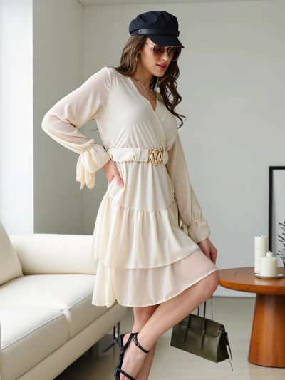 Royalfashion Damen-Minikleid mit Rüschendetails und Wickelausschnitt