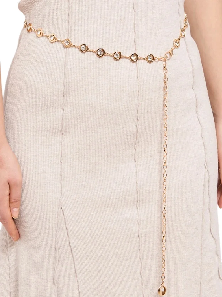 Aurelia Bella Donna – Damen Metallgürtel mit Kristallen, goldfarben 115 cm