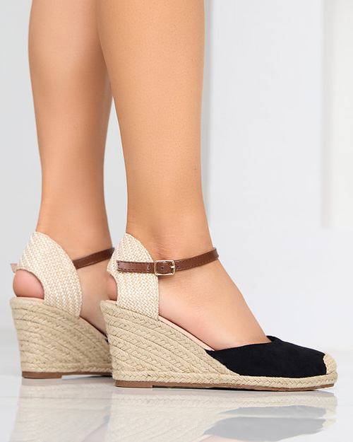 Чорні жіночі екозамшеві босоніжки на танкетці Toleka - Туфлі