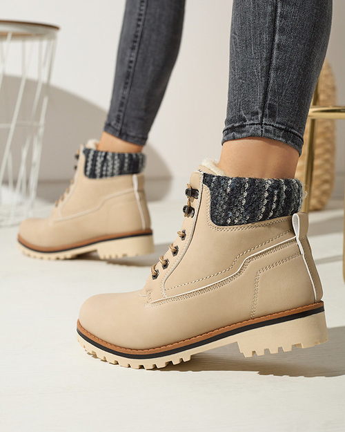 Черевики жіночі утеплені типу траппер бежеві Ebrac- Footwear