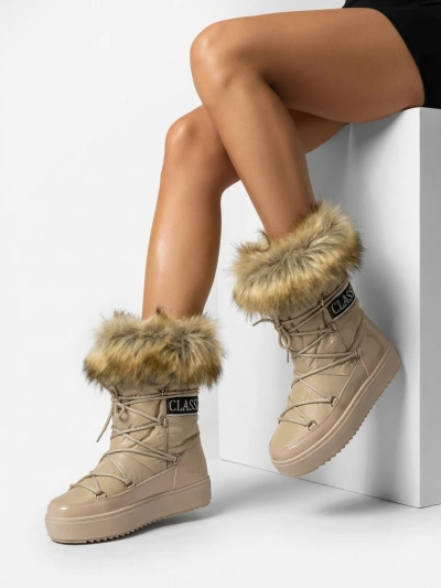 Royalfashion Hellbraune Schlupfstiefel a'la Schneestiefel für Damen Gomllo