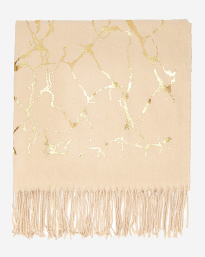 Beigefarbener Damenschal mit goldenen Verzierungen - Accessoires