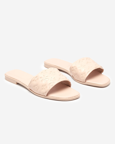 Beige Damenhausschuhe mit Mersyli-Prägung. Schuhe