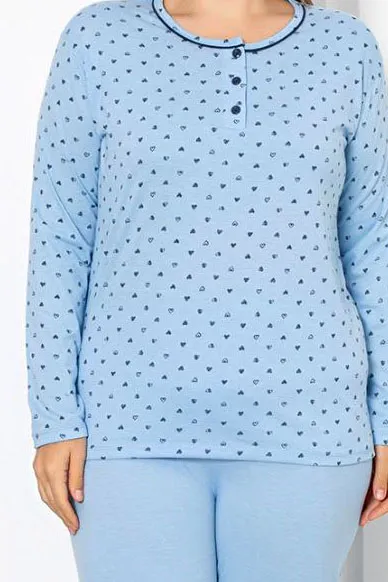 Royalfashion Damen Baumwolle 2-teilige Herzmuster Plus-Size Schlafanzug
