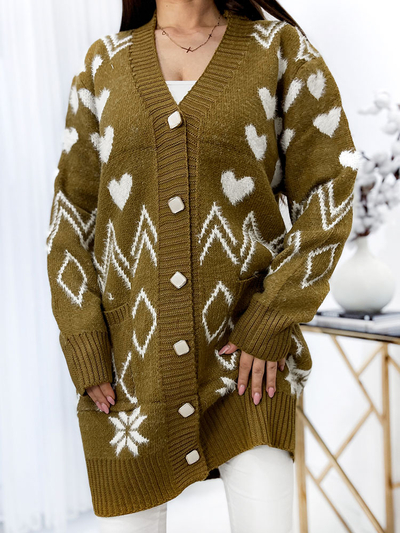 Royalfashion Gemusterter senffarbener Pullover für Damen