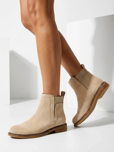 Royalfashion Beige Damen Öko-Wildleder Veysi Stiefel a'la sable Absätze