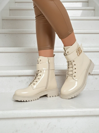 Beige Ariadne Stiefeletten aus Öko-Leder mit Reißverschluss, runde Spitze, stilvoll