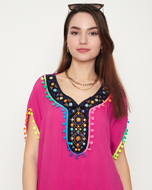 Жіноча фіолетова літня пляжна туніка з бахромою - Одяг