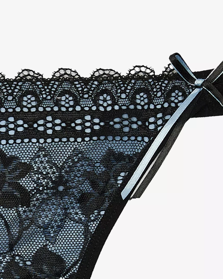 Schwarz-blauer Damen-Tanga mit Spitze und dekorativen Trägern - Unterwäsche