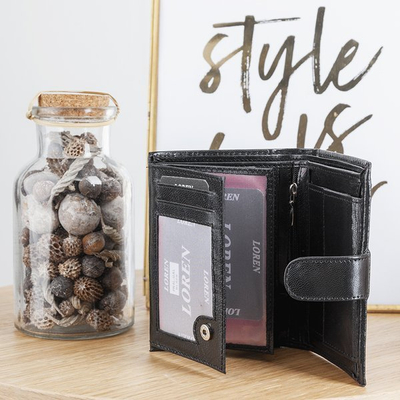 Schwarze Herrenbrieftasche mit Knopf - Brieftasche