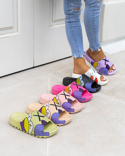 Violette Gummihausschuhe für Damen mit Pfizz-Aufdruck - Schuhe