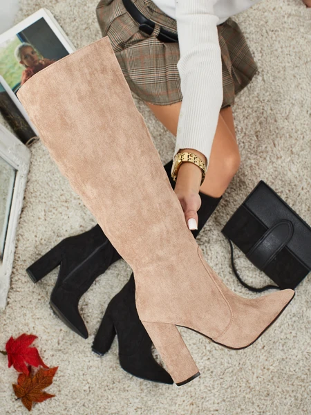 Damen Öko-Wildleder Stiefel mit Blockabsatz Feravi