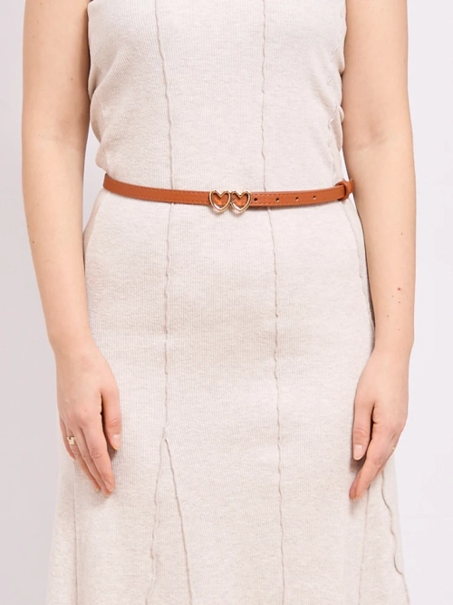 Тонкий жіночий ремінь для штанів casual з пряжкою у формі сердечок