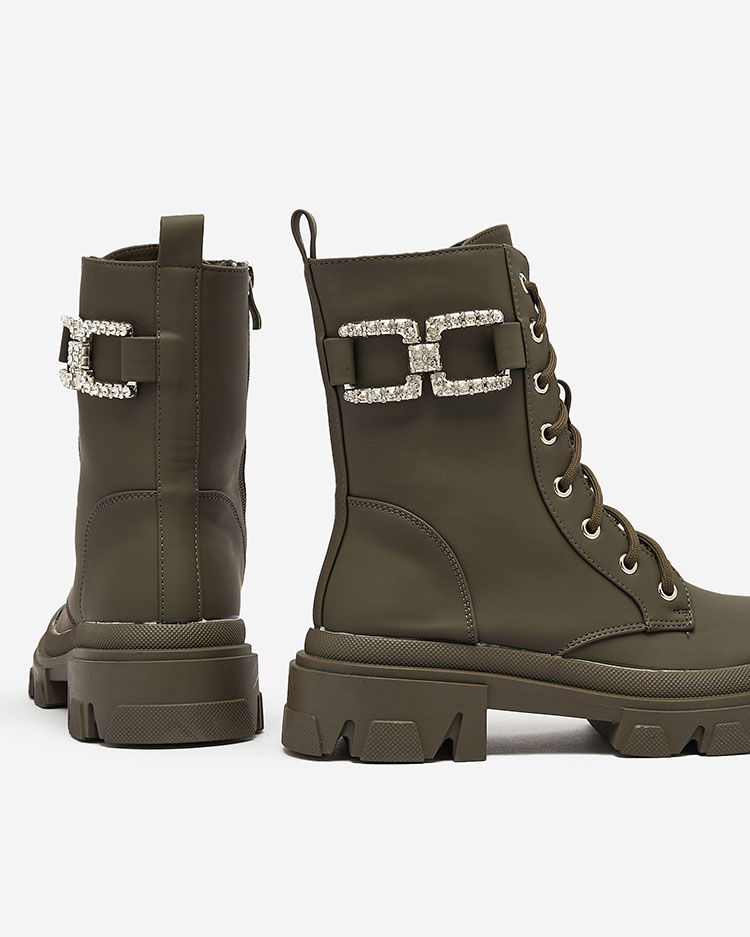 Royalfashion Damen Schnürstiefel in khaki Farbe Cefitity