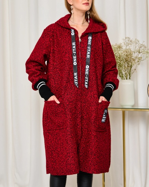 Пальто жіноче з червоної овчини Royalfashion довжиною до коліна