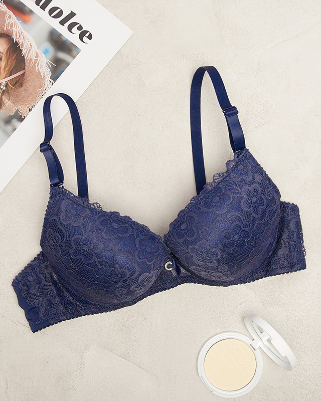 Marineblauer Damen-Spitzen-BH- Dessous