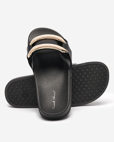 OUTLET Schwarze Damenhausschuhe mit goldener Verzierung Serina - Schuhe