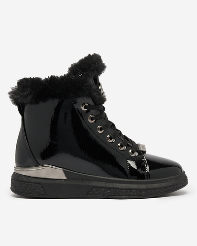 Royalfashion Schwarz lackierte Damen-Sneaker mit Isolierung Rebucca