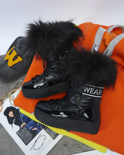 Чорні дитячі сліпони а-ля снігоступи з хутром Asika - Взуття