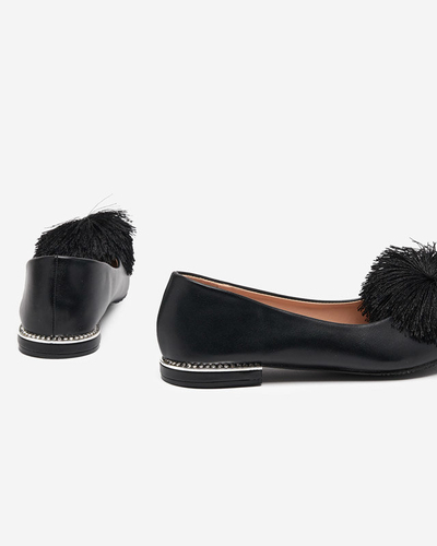 Schwarze Damen-Ballerinas mit Bommel und Zirkonia Hesino - Footwear