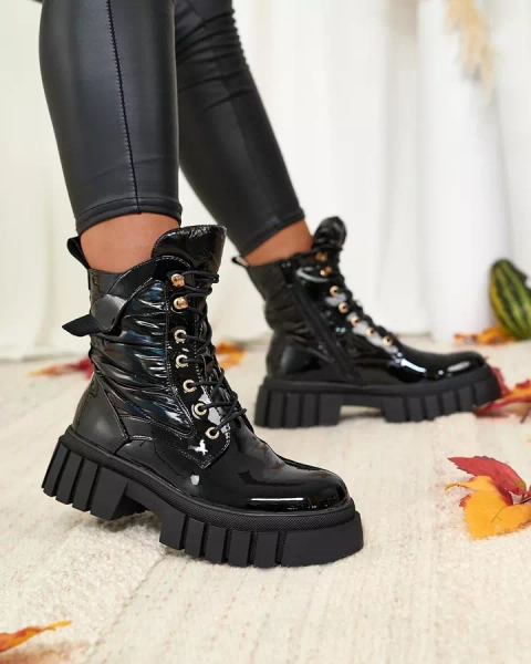 Чоботи Royalfashion Жіночі лаковані чорні Wefetto