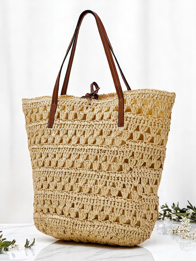 Royalfashion Große Strohtasche für Damen Natur Klassisch