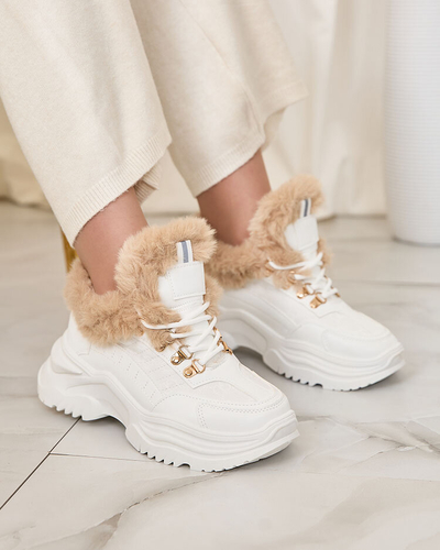 Royalfashion Sportliche weiße Damen-Sneaker mit Fell Kawin