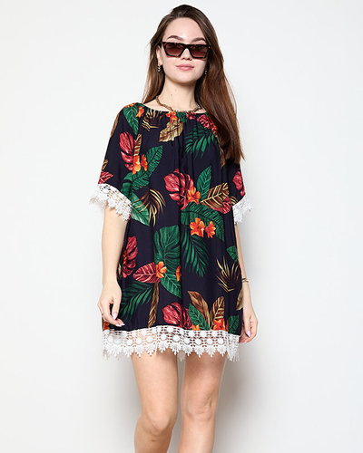 Marineblaue Damenbluse mit Blumen GROSSE GRÖSSE - Kleidung