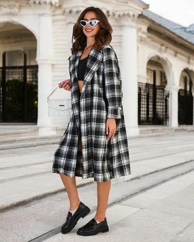 Royalfashion Karierter Damenmantel