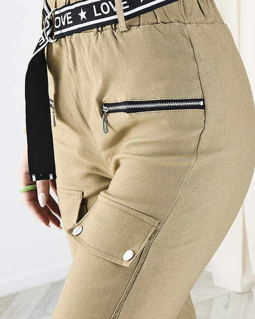 Бежеві жіночі штани карго з кишенями