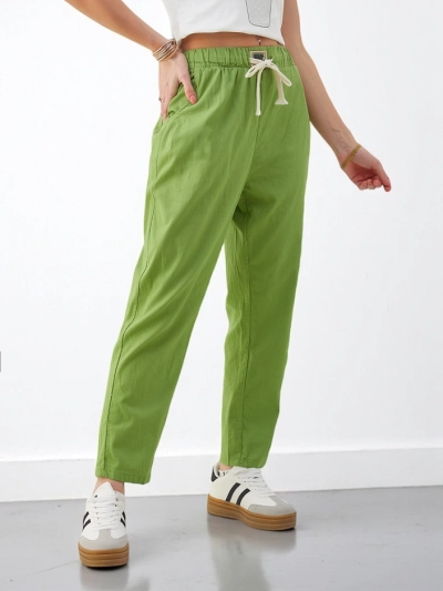 Royalfashion Damen schlichte Baumwollhosen mit einem Bindeband in der Taille