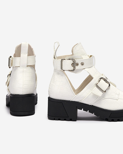 Weiß lackierte Damenstiefel mit Ausschnitt und Prägung Malevib- Footwear