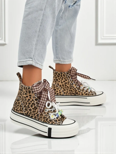 Damen Leonora Leo braune Plateau-Sneakers – italienischer Stil, Stoff