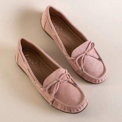 OUTLET Hellrosa Damen-Slipper aus Öko-Wildleder mit Schleife Inda - Schuhe