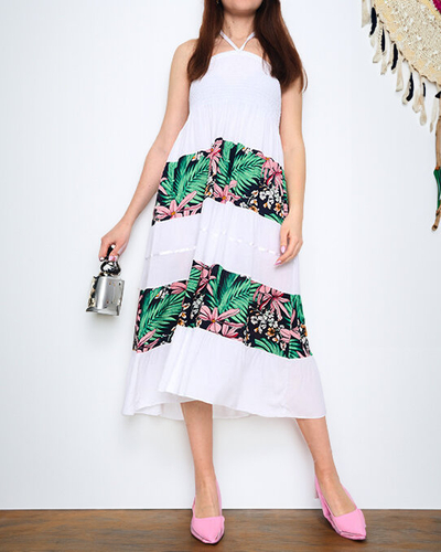 Weißes Midikleid mit Blumenmuster für Damen - Kleidung
