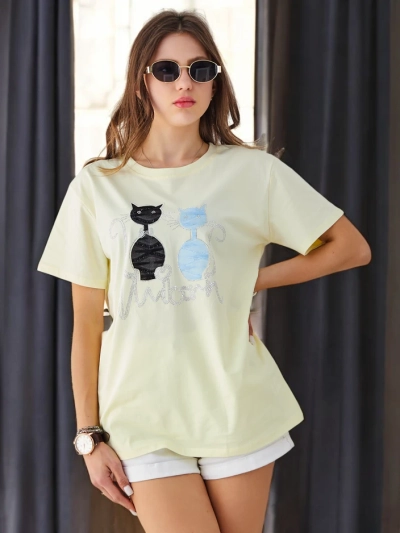 Royalfashion Damen Baumwoll-T-Shirt mit Katzen