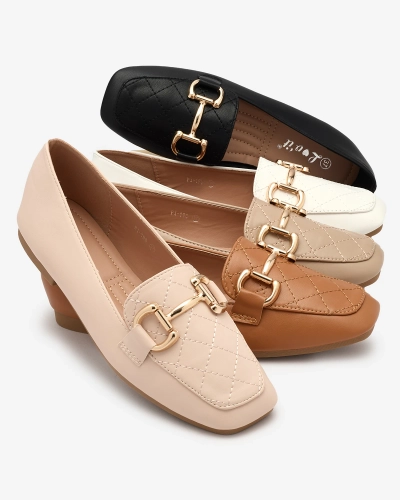 Royalfashion Schwarze Damen Steppmokassins mit Goldverzierung Wetifa