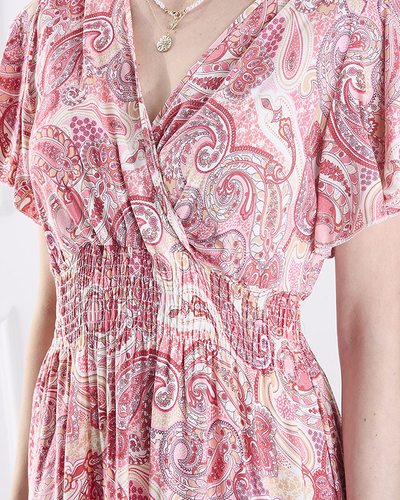 Gemustertes rosa Damen-Midikleid Kleidung